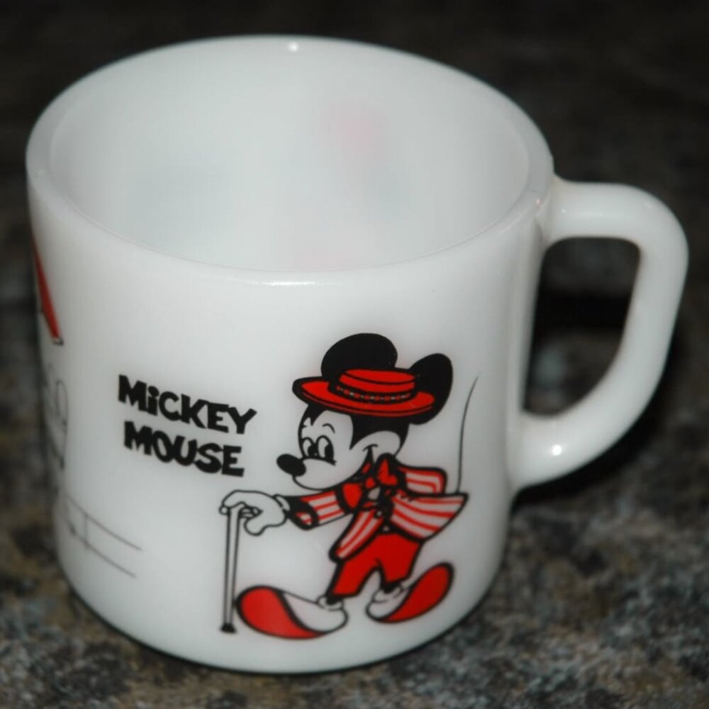 Vintage Mickey & Minnie Mouse Mug Anchor Hocking Milk Glass